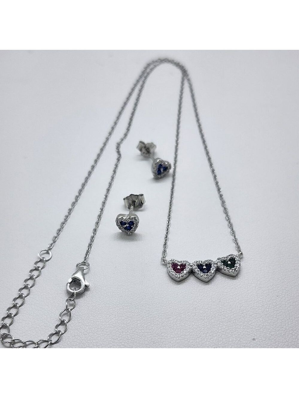 Brand New Sterling Silver 925 Three Color Heart 2pcs Set